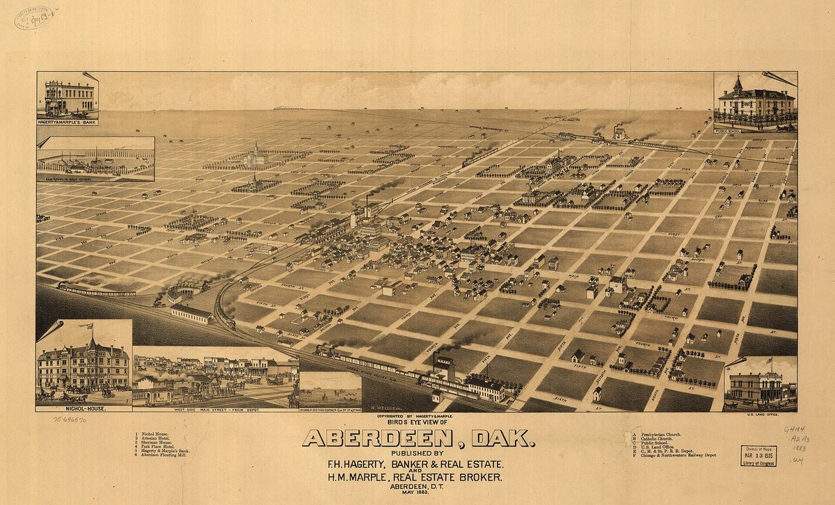 Skyline and aerial view of Aberdeen, SD - LD Movers moving service area