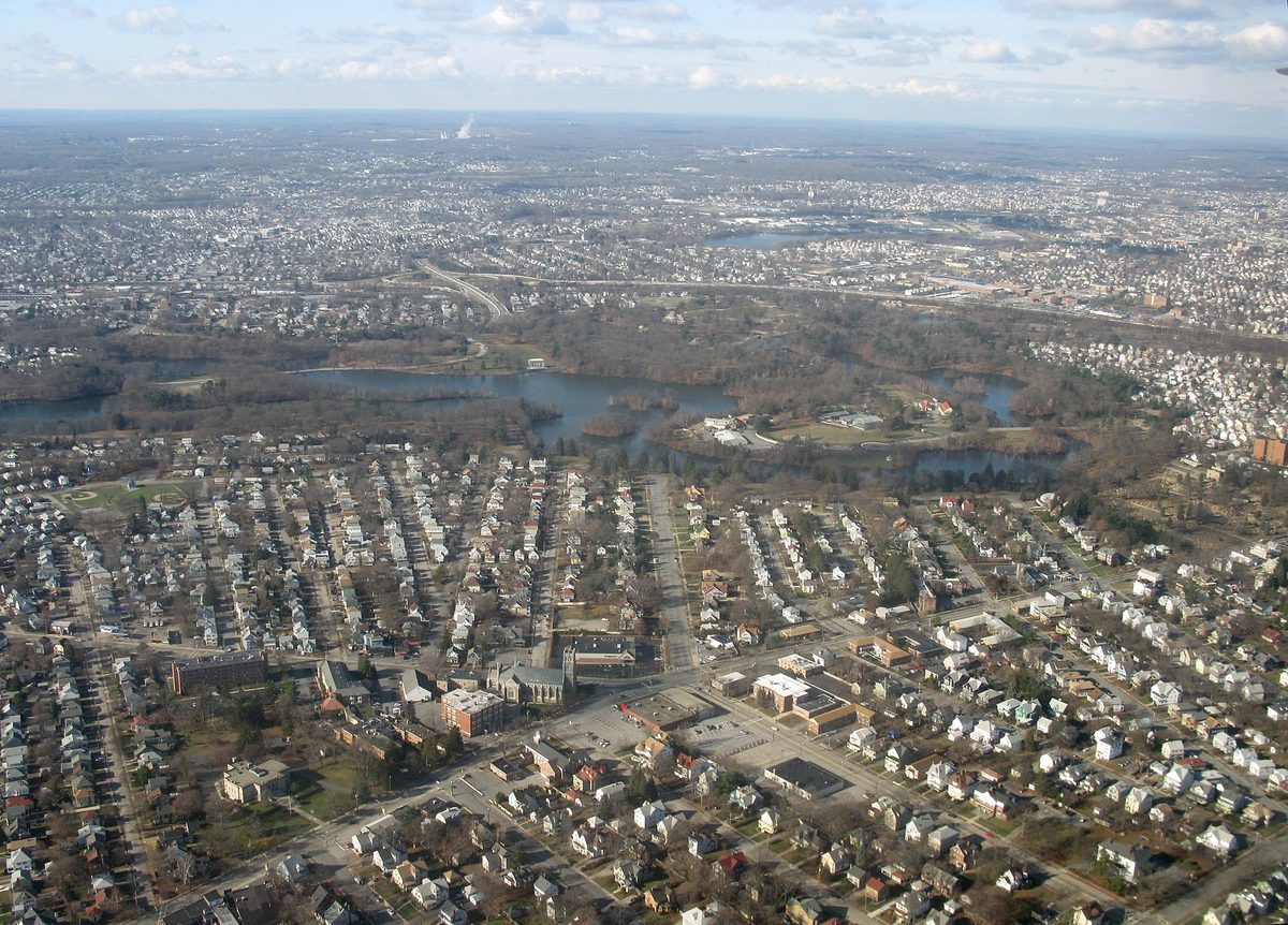 Skyline and aerial view of Cranston, RI - LD Movers moving service area