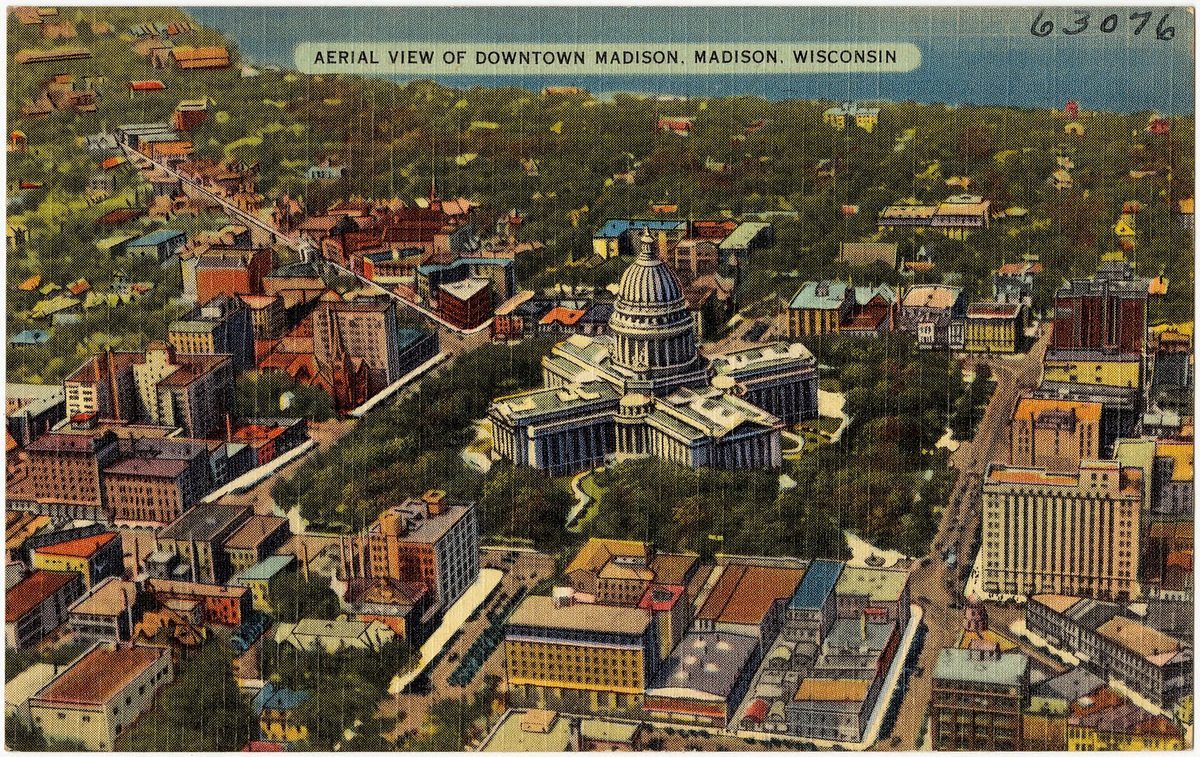 Skyline and aerial view of Madison, WI - LD Movers moving service area