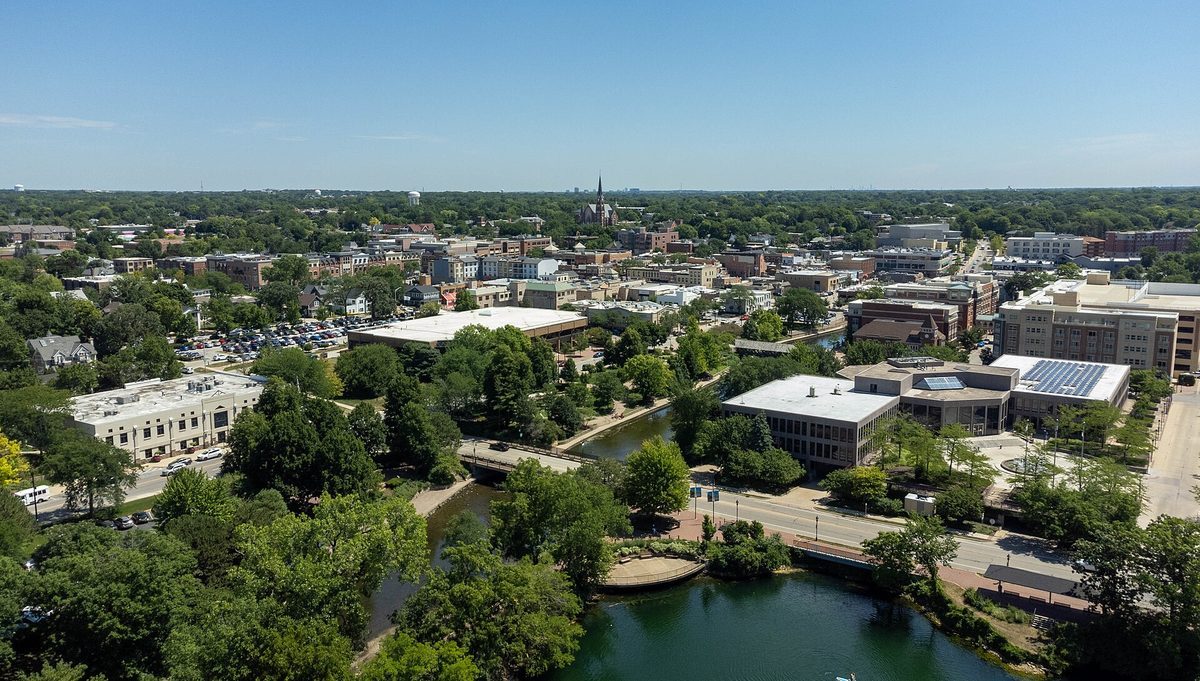 Skyline and aerial view of Naperville, IL - LD Movers moving service area