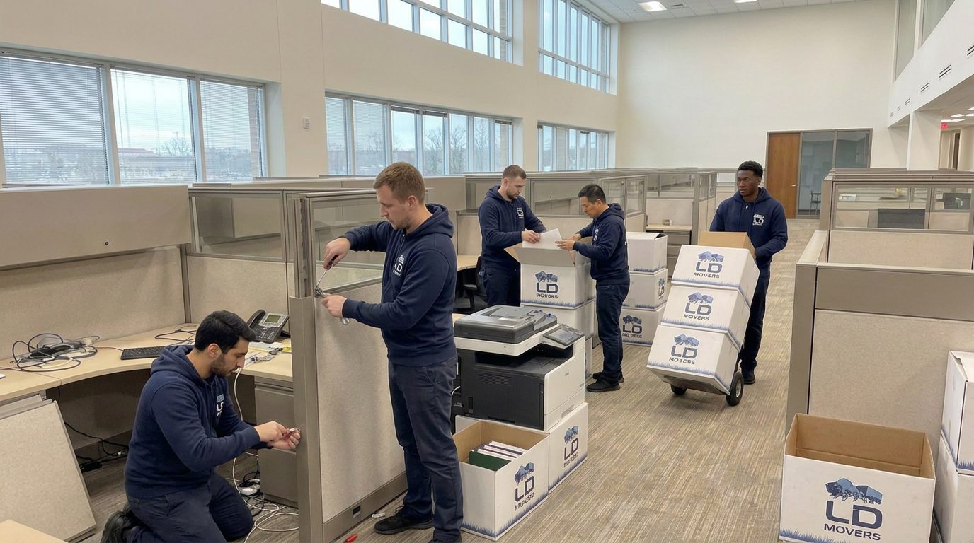 LD Movers team preparing a commercial load inside the truck