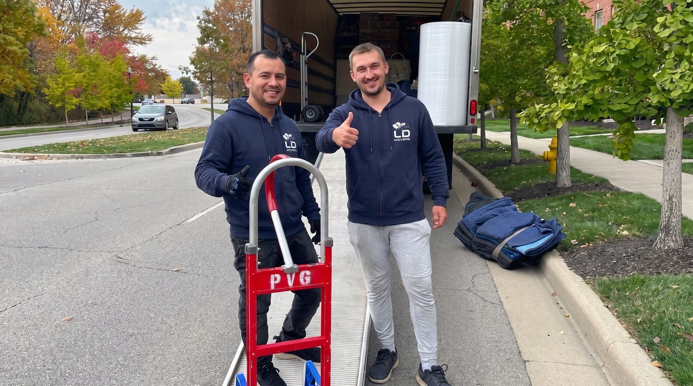 Crew giving a thumbs-up at the truck ramp on move day — Chicago to Frederick long-distance moving