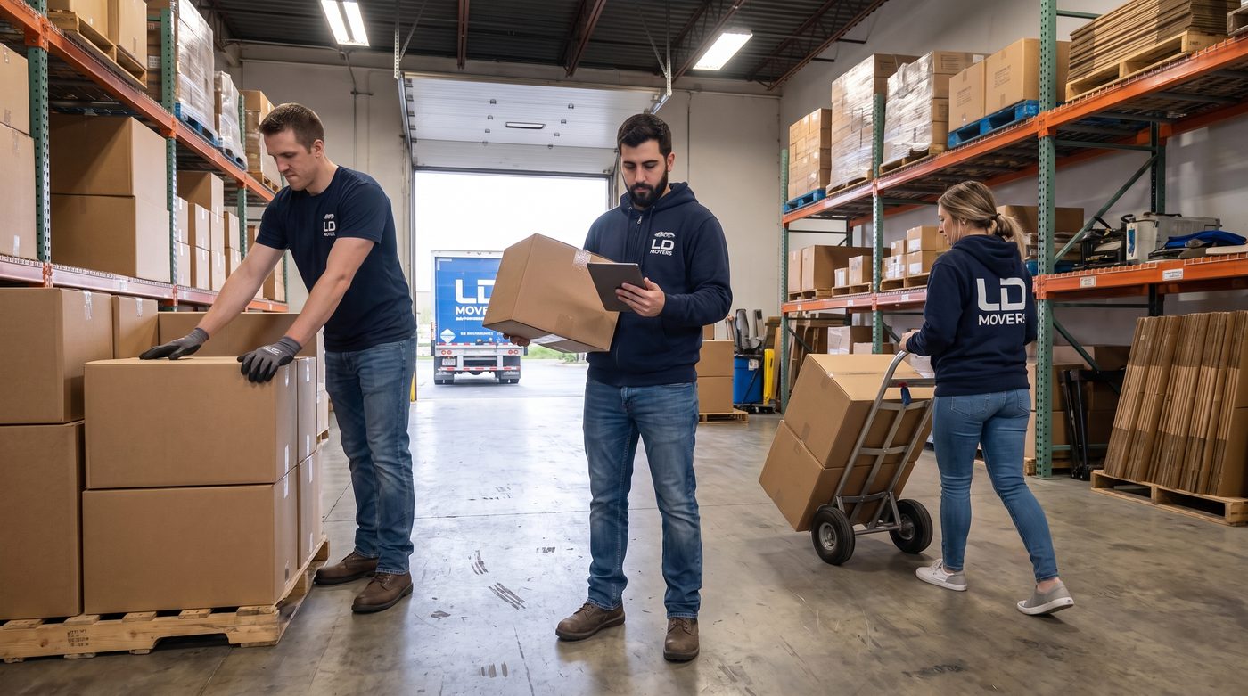 Warehouse inventory and loading for interstate transit for a Chicago to Augusta move