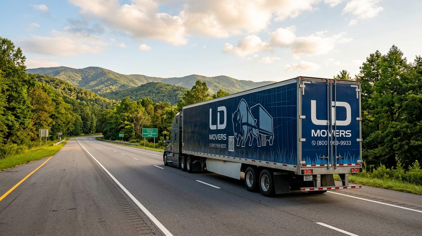 LD Movers truck loaded with boxes for a long-distance move