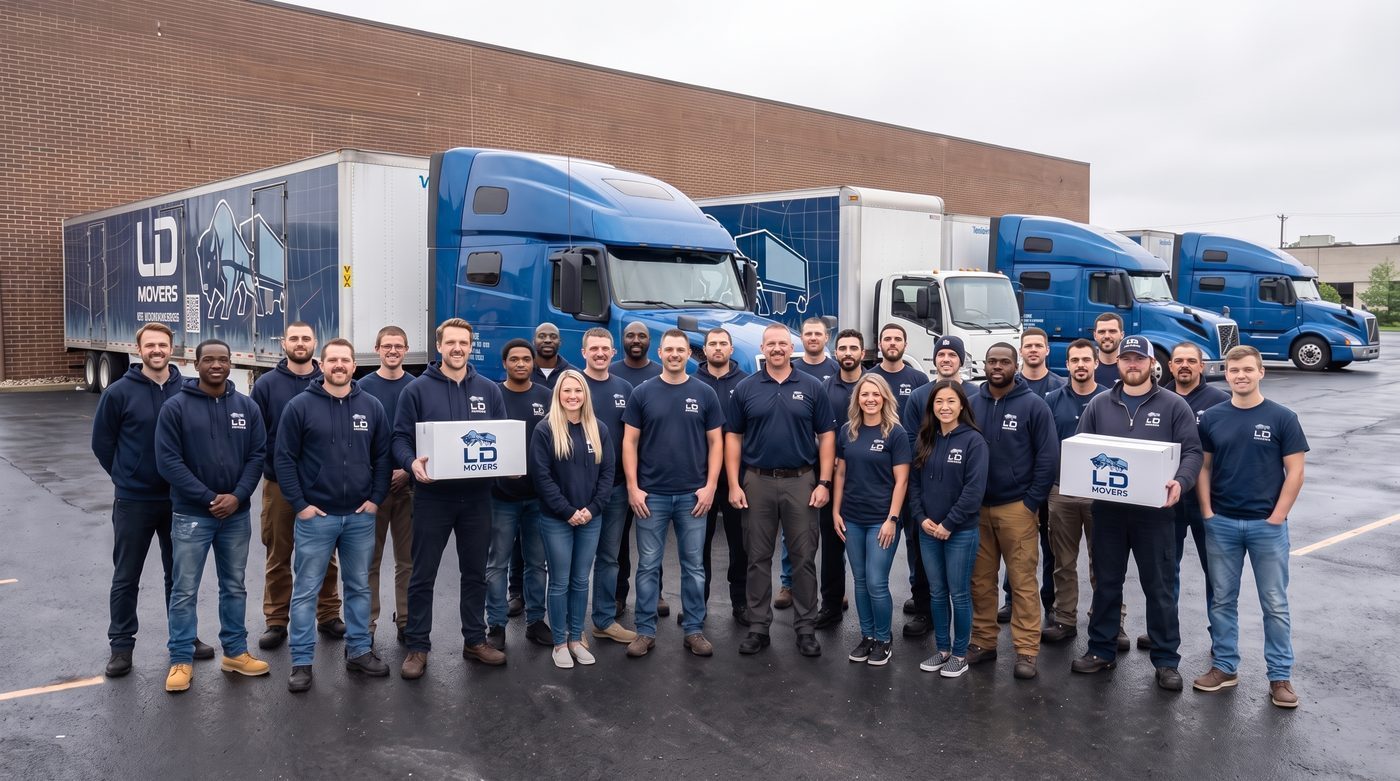 LD Movers professional crew with branded truck fleet